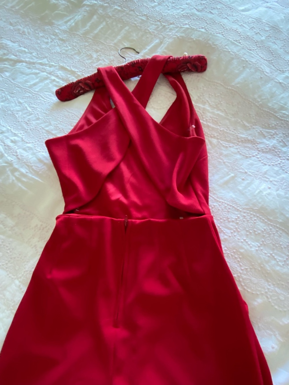 Red Cross-Back Evening jumpsuit